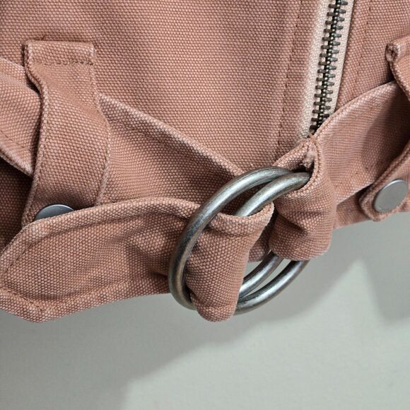 Frye Womens Moto Motorcycle Jacket Size Small Mauve Clay Canvas Denim Urban Boho - Picture 3 of 11